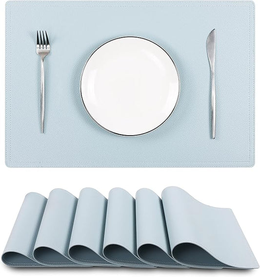 Faux Leather Placemats, PU Table Mats, Set of 6, Waterproof, Stain Resistant, Heat Resistant, Non-Slip Easy to Clean for Kitchen Dining Table,Conference Table C Teal Blue