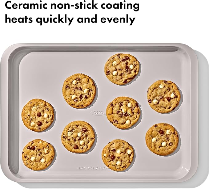 OXO Good Grips Non-Stick Pro Ceramic Coated Metal Bakeware Half Sheet Pan – Biscuit