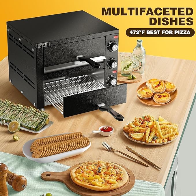 PYY Commercial Pizza Oven -12 Inch Double Decker Pizza Ovens 2-Layers Countertop Pizza Cooker Electric Indoor with Timer Stainless Steel Pizza Maker for Party Restaurant Home, Black