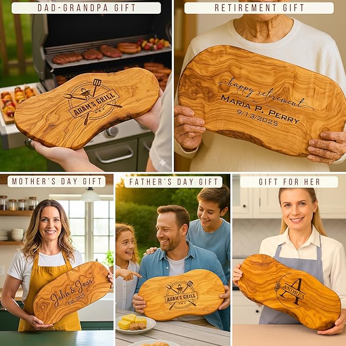 Personalized Olive Wood Cutting Board - Custom Engraved Charcuterie Boards, Housewarming, New Home, Gifts for Women, Friends, Wedding, Bridal Shower, Engagement, Christmas, Anniversary, Family