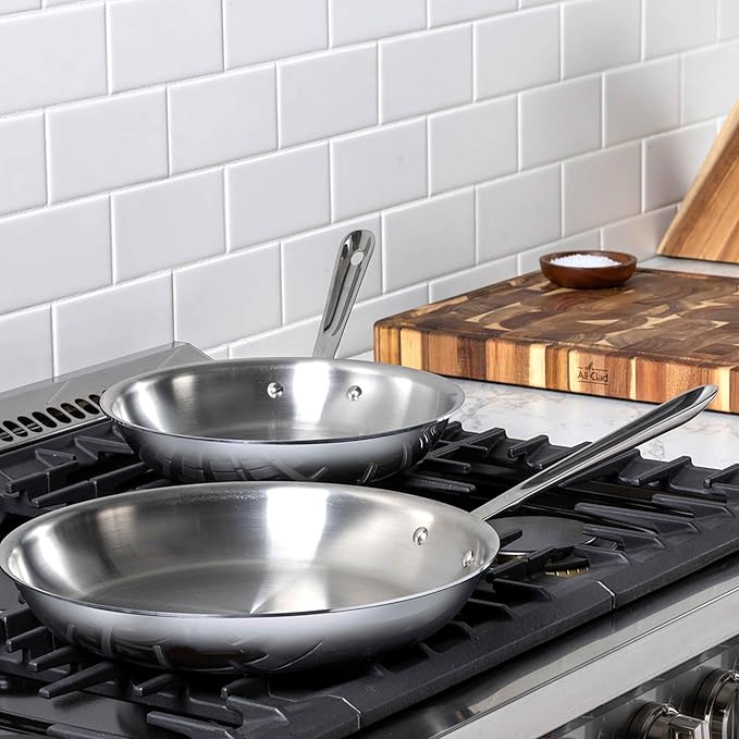 All-Clad D3 3-Ply Stainless Steel Fry Pan Set 2 Piece, 8, 10, Inch Induction Oven Broiler Safe 600F Pots and Pans, Cookware Silver