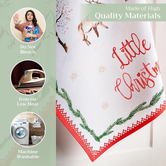 Maison d' Hermine Kitchen Towels Set of 3 100% Cotton 20" x 27.5" Reusable Cloth Tea Dish Towels Absorbent with Hanging Loop for Kitchen Dining Thanksgiving Christmas Decorations (Rural Christmas)