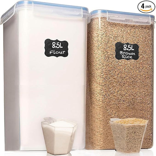 Flour Storage Container 2 PC [8.5L / 287 Oz] Extra Large Food Storage Containers with Lids - Airtight, Leak Proof, BPA-Free Plastic Flour Sugar Storage Containers - Bulk Storage for Kitchen & Pantry