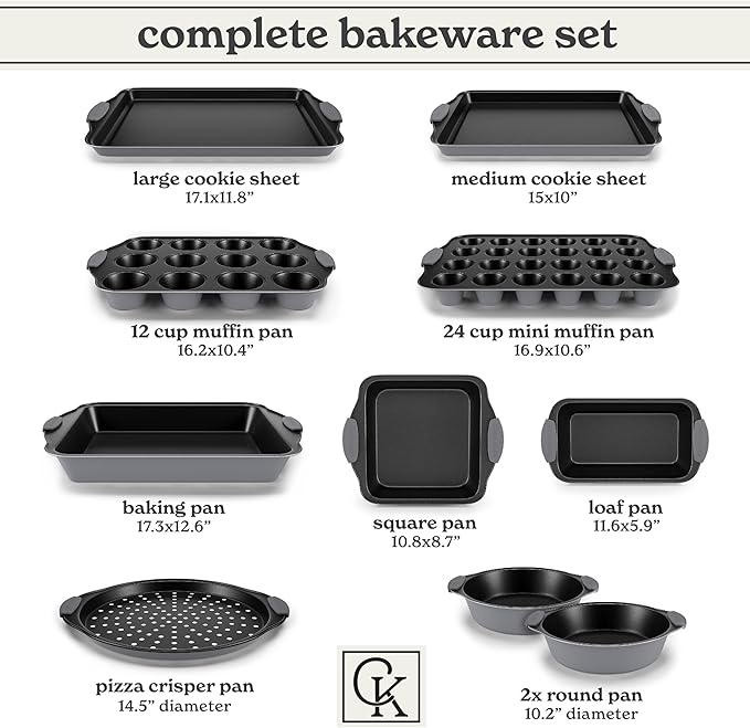 Country Kitchen Nonstick Stackable Bakeware Set - Heavy Duty, Durable, Easy Release Baking Set, Grey, 10 Pcs
