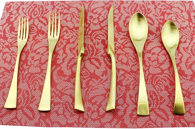 24-Piece Flatware Set,Extra Thick Heavy Duty - 18/10 Stainless Steel Cutlery Sets,High Matte Gold Finish Silverware Flatware Sets Service for 4, Use for Home,Kitchen Utensil Sets