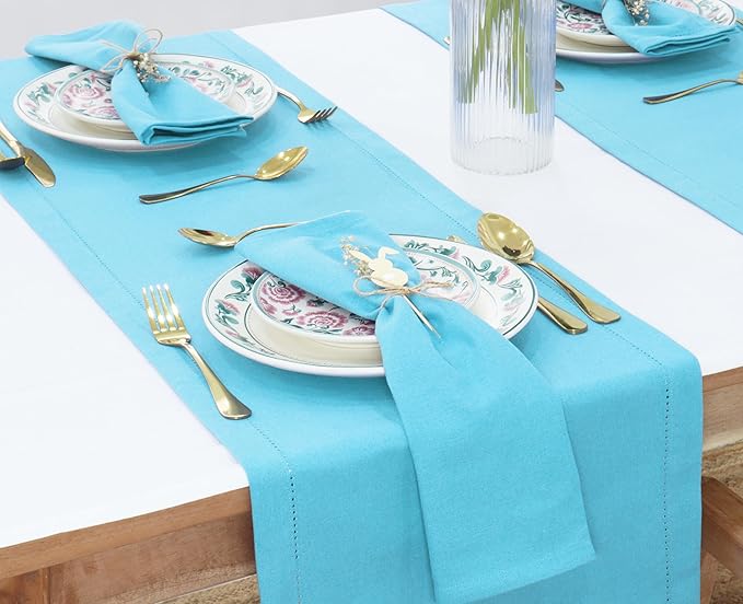 PurpleEssences Set of 12 Cloth Dinner Napkins 100% Cotton 18x18 Inch - Soft Durable Washable - Ideal for Farmhouse Party Fall Thanksgiving - Perfect Everyday Use Table Linen - Aqua Blue