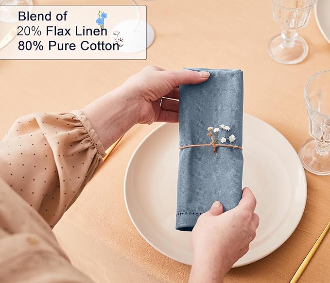 Ruvanti Premium Linen Napkins Set of 6-20x20 Inch, Classic Hemstitch, Mitered Corner Cloth Napkins - Soft, Elegant Dinner Napkins Cloth Washable for Weddings, Parties, Everyday Use - Grey