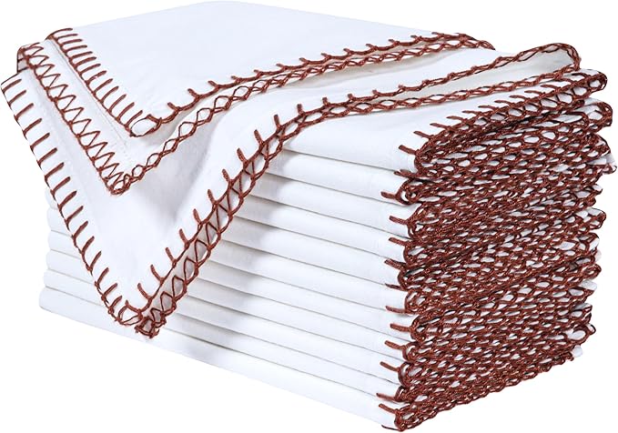 Bedding Craft Cotton Cloth Dinner Napkins Set of 12 – 18x18 Chili Oil Red Cloth Napkins with Blanket Stitch Selvedge – Washable Fabric Napkins for Wedding Tables, Banquets, Parties & Restaurants
