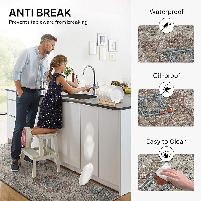 GENIMO Kitchen Mats for Floor, Washable Anti Fatigue Mat for Cushioned, 17.3"x59", Waterproof Kitchen Rugs, Non Slip Foam Comfort Standing Mat Rug for Home, Runner, Sink, Laundry, Brown