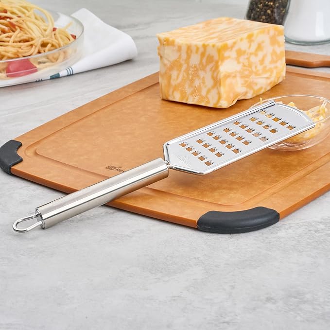 Restaurantware-German Standard Coarse Handheld Grater, 1 Flat Cheese Grater - Dishwashable, Durable, Stainless Steel, With Handle, Suitable For Potato, Carrot, Hard Cheese, And, More