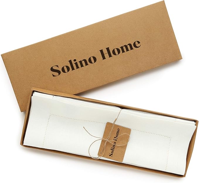 Solino Home Square Placemats Set of 4-100% Pure Linen Ivory Cloth Placemats 14 x 14 Inch - Classic Hemstitch, Machine Washable Place Mats for Fall, Autumn, Thanksgiving, Holiday, Christmas