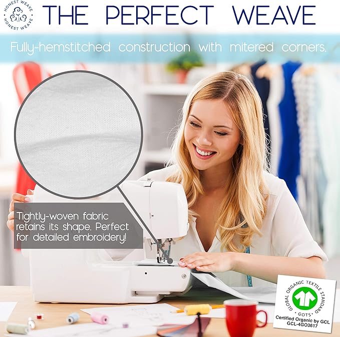 GOTS Certified 100% Organic Flour Sack Cotton Kitchen Hand and Dish Towel Sets - Extra Large 27x27 inches, Fully Hemmed, 12-Pack, White