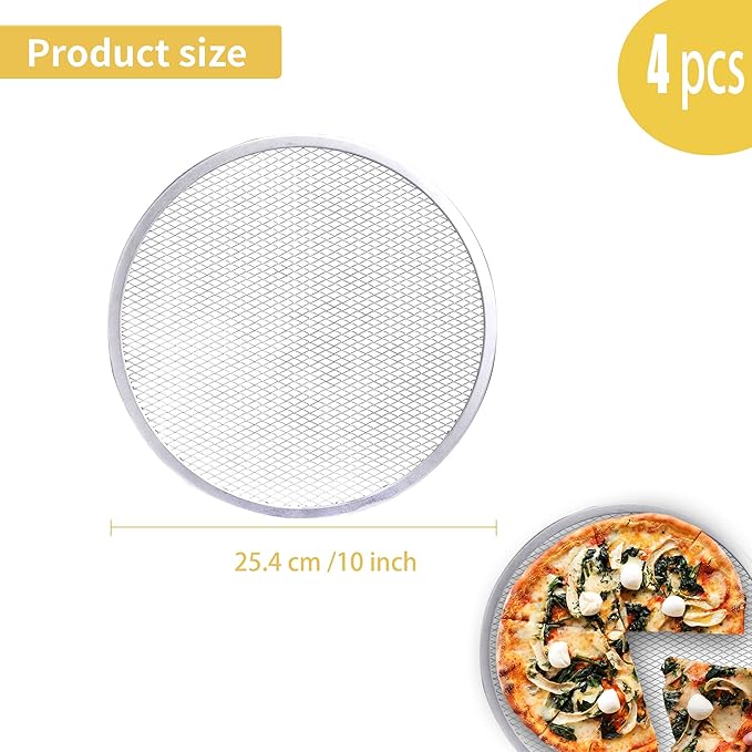 4 Pack 10 Inch Pizza Screen, Nonstick Pizza Screen Aluminum Round Pizza Baking Screen for Oven