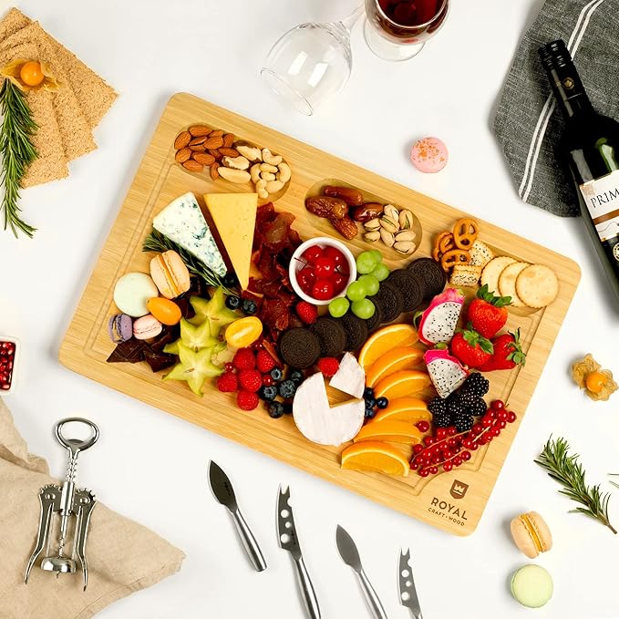 ROYAL CRAFT WOOD Charcuterie Board Set – Large Bamboo Cheese Board & Serving Tray – Perfect Housewarming, Wedding & Bridal Shower Gift, Birthday Gift for Women – Large 18x12