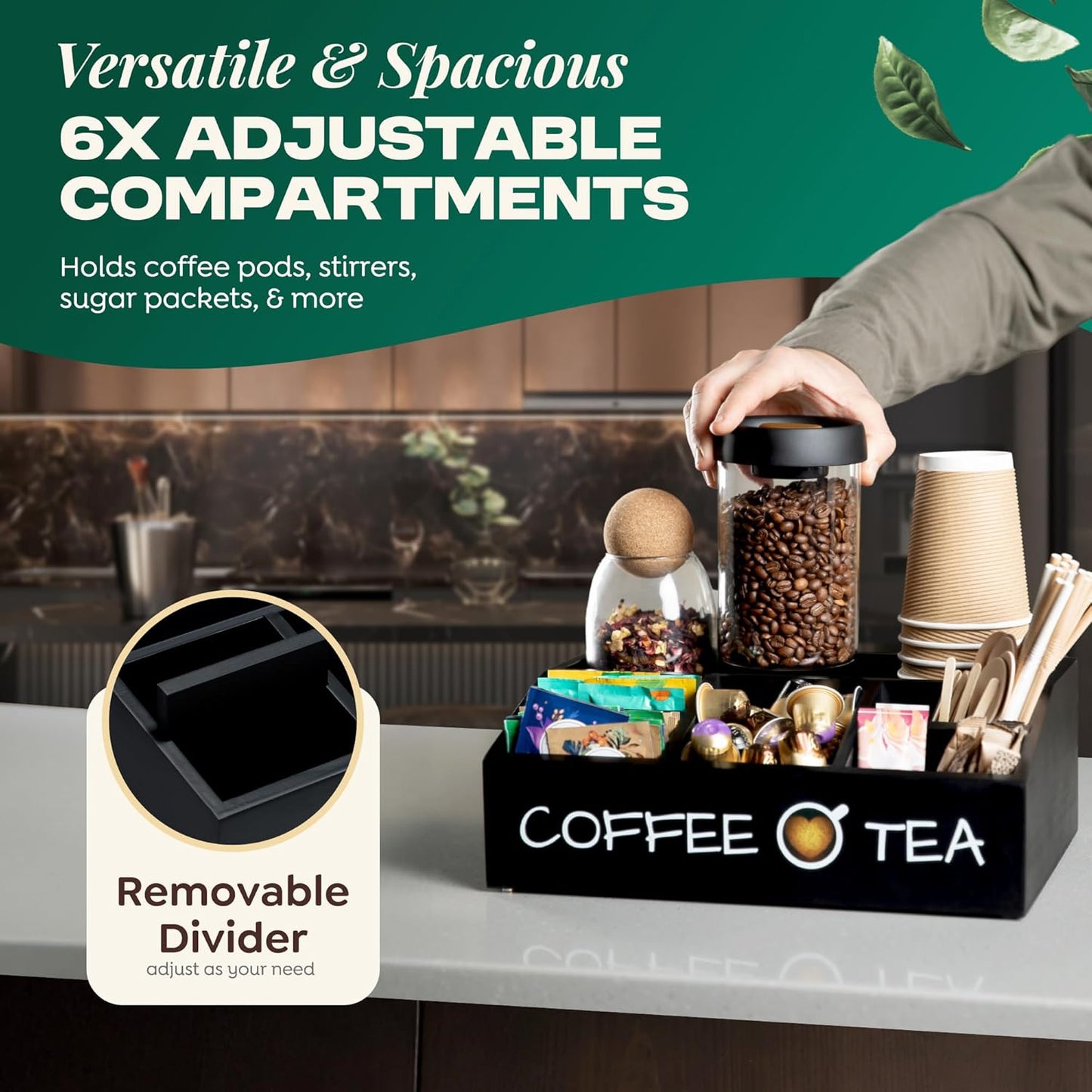 Vinvoli Coffee Station Organizer – Premium 2025 All-in-One Coffee Bar & Tea Organizer for Bar Accessories, Tea Storage, and Decor