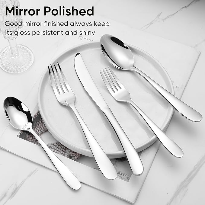 Herogo Heavy Duty Stainless Steel Silverware Set, 60-Piece Heavy Weight Modern Flatware Cutlery Set for 12, Fancy Tableware Eating Utensils for Home Wedding, Dishwasher Safe, Mirror Finished