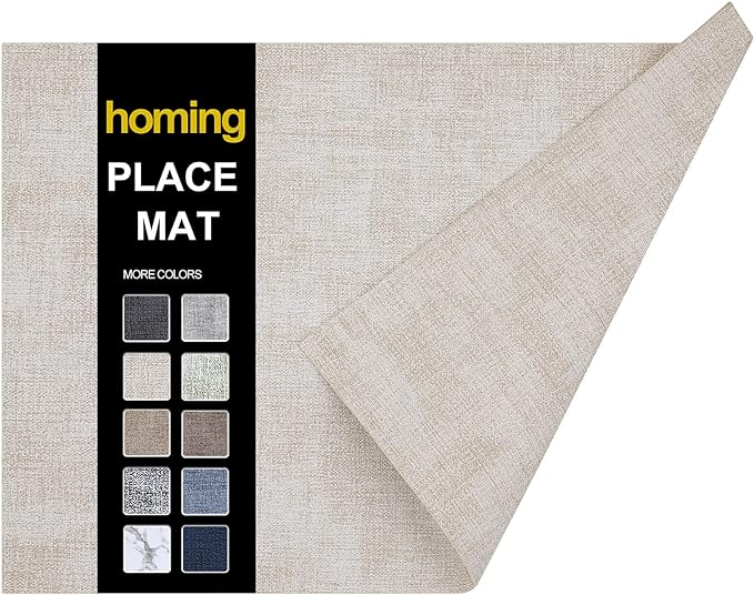 homing Faux Leather Heat Resistant Placemats 6 Packs, Waterproof Wipeable Dining PU Place Mats for Indoor & Outdoor, Easy to Clean, Beige