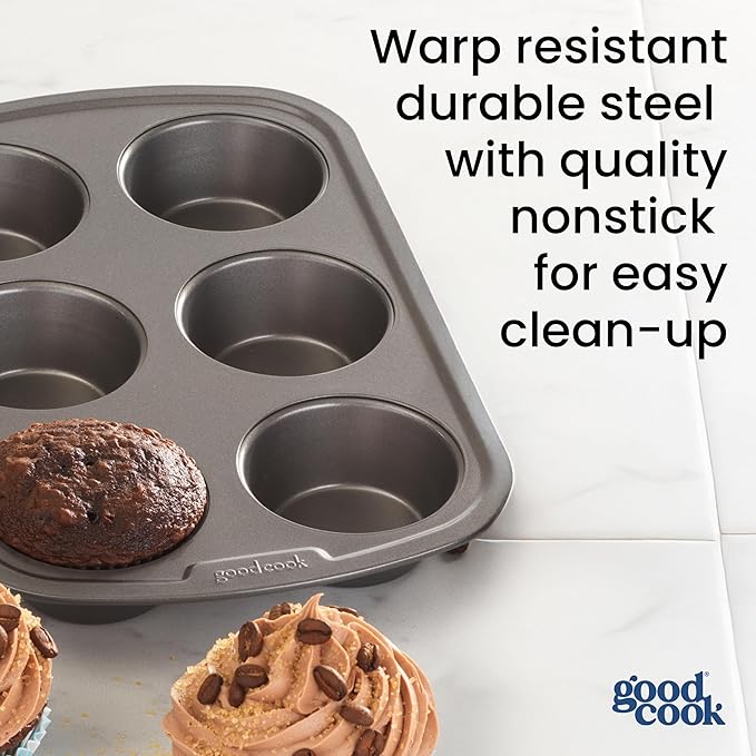 GoodCook Set of 2 Everyday Nonstick Steel Muffin Pan, 6 cup, Gray
