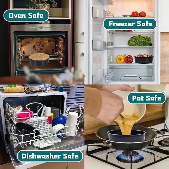 6 Inch Cake Pan Set for Baking - 2 Round Cake Pans with 50 Pieces Parchment Paper, Nonstick Deeper Circle Cake Baking Pans Sets for Baking-Black