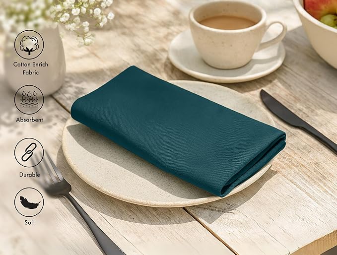 Ruvanti Cloth Napkins Set of 12, 18x18 Inches Napkins Cloth Washable, Soft, Durable, Absorbent, Cotton Blend. Table Dinner Napkins Cloth for Thanksgiving, Halloween Dinners Parties - Deep Teal