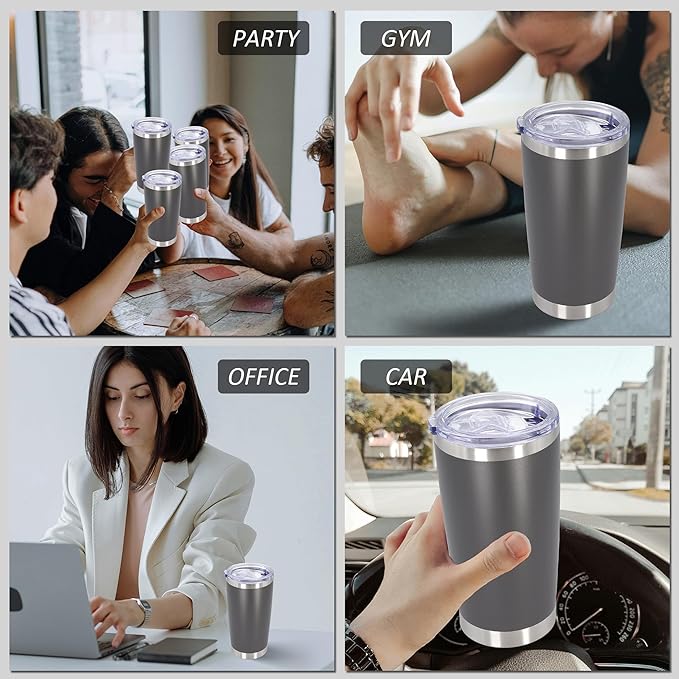 20oz Tumbler Bulk Stainless Steel Tumblers with Lid Vacuum Insulated Double Wall Travel Coffee Mug Powder Coated Tumbler Cup for Hot and Cold Drinks(Grey, 12 pack)