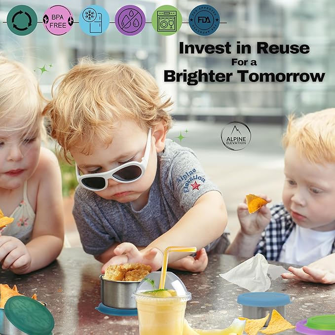 12-Piece Stainless Steel Snack Dip Condiment Containers Set | 3 x 7.4 oz and 3 x 3.4 oz with Silicone Lids | Reusable Leakproof Food Storage Containers for Lunch Meal Prep and Travel