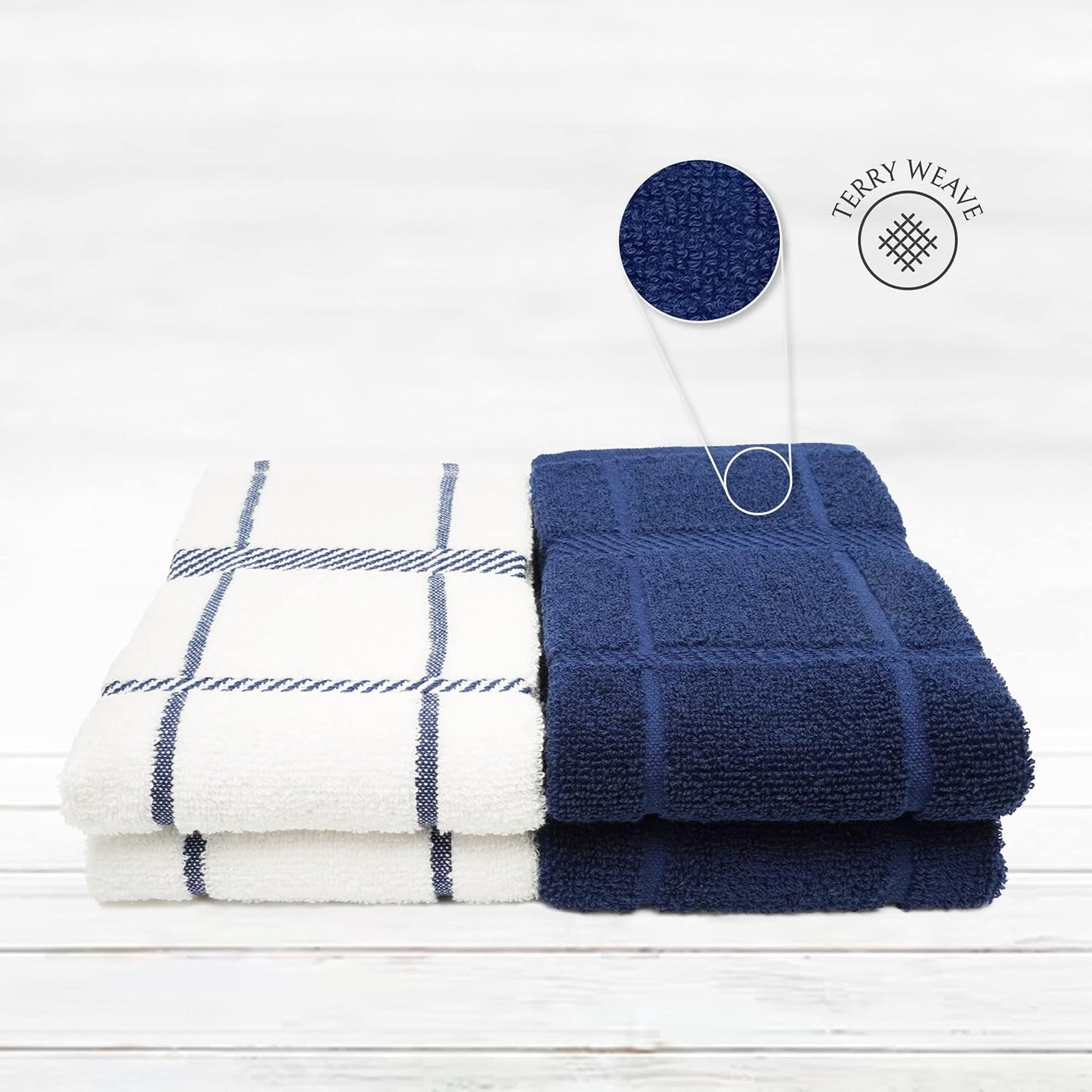 100% Cotton Terry Dish Towels, 4 pack16 x26 Inches, Super Soft and Absorbent Kitchen Towels, Perfect for Kitchen Cleaning and Dish Washing | Navy Blue …