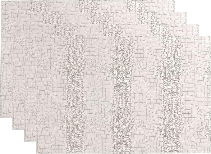 Waterproof PU Placemats, Faux Leather Hardboard Place Mats, Set of 4 Table Mats, Easy to Clean, Heat & Stain Resistant for Office Conference Table, Dining Home Decor, White