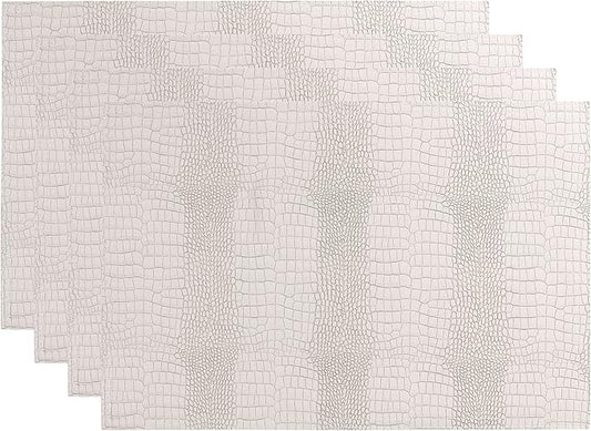 Waterproof PU Placemats, Faux Leather Hardboard Place Mats, Set of 4 Table Mats, Easy to Clean, Heat & Stain Resistant for Office Conference Table, Dining Home Decor, White