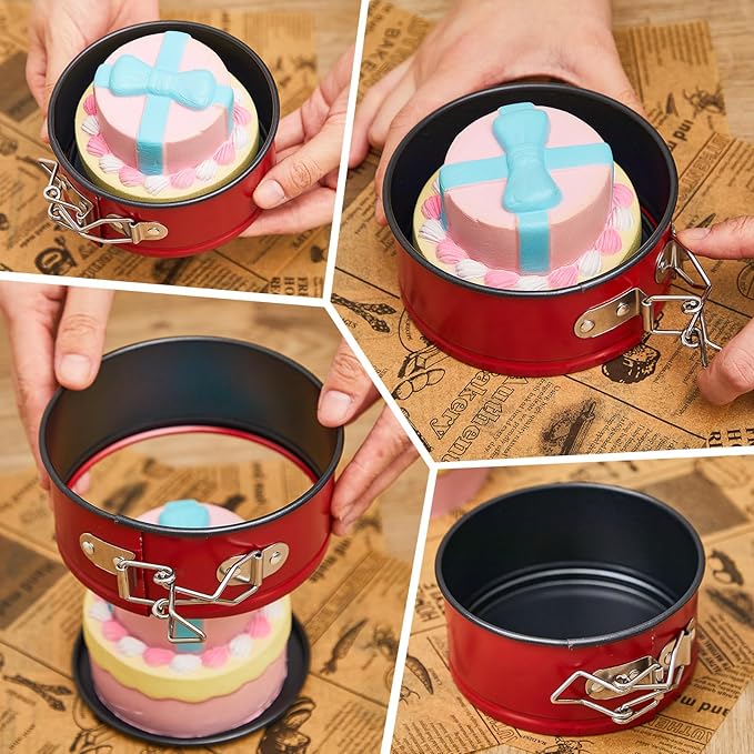 Sunnyray 8 Pcs 4 Inch Springform Pan for Baking Mini Cheesecake Pans with Removable Bottom Nonstick Leakproof Round Cake Mold Spring Form Molds for Mini Cheesecake Pizza and Quiches (Red)