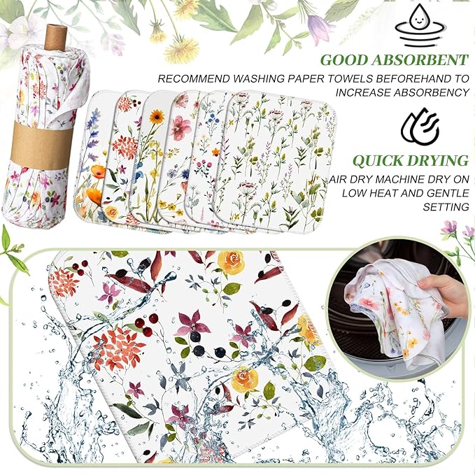 90 Pack Reusable Cleaning Cloths Washable Cotton Kitchen Dish Towels for Home Christmas Party Supplies Bulk, 9.84x11.81in (Wildflowers)