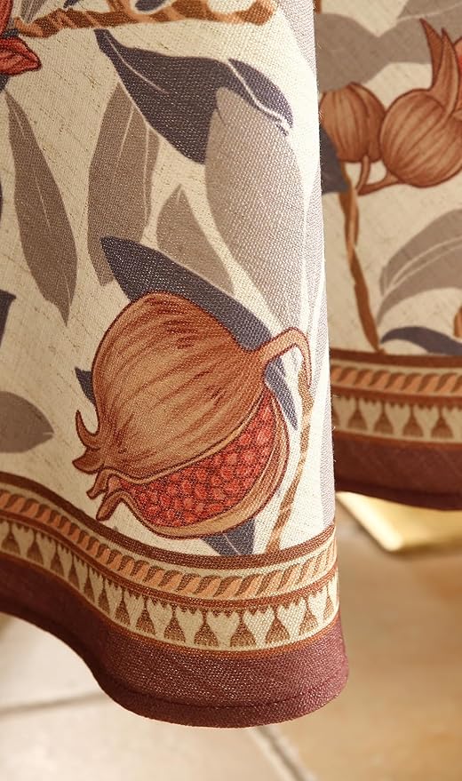 patdrea Designer Brown Tablecloth for Round Tables,Framhouse Linen Pomegranates and Leaves Tree Linen Tablecloth,Fall Fruits Table Cover Cloth Decor for Kitchen Dining Christmas,Diameter 67"