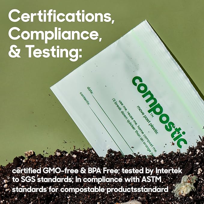 Compostic Home Compostable Resealable Gallon Bags (10.5"x10.5"), Microwave & Freezer Safe, Organic Food Storage Container, 30 Count (Pack of 2)