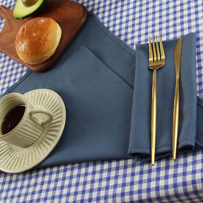 Solid Color Linen Blended Thin Dinner Cloth Napkins - Set of 12 (40 x 40 cm) - for Events & Home Use (Multi Blue)
