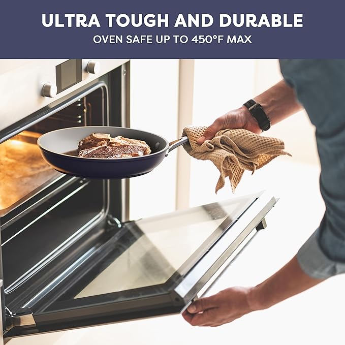CIARRA Nonstick Ceramic Frying Pan, Non Toxic, PTFE & PFOA Free, Oven Safe & Compatible with All Stovetops, 10.2 Inches, Blue