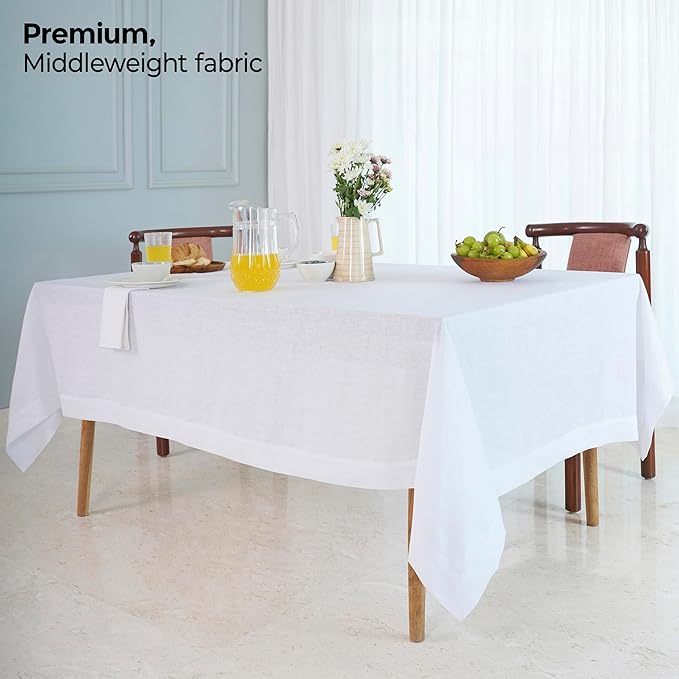 D'Moksha Homes White Linen Tablecloth 54 x 72 Inch - 100% Pure Linen Tablecloth for Rectangle Tables - Machine Washable Table Cloth for Summer, Fall and Halloween
