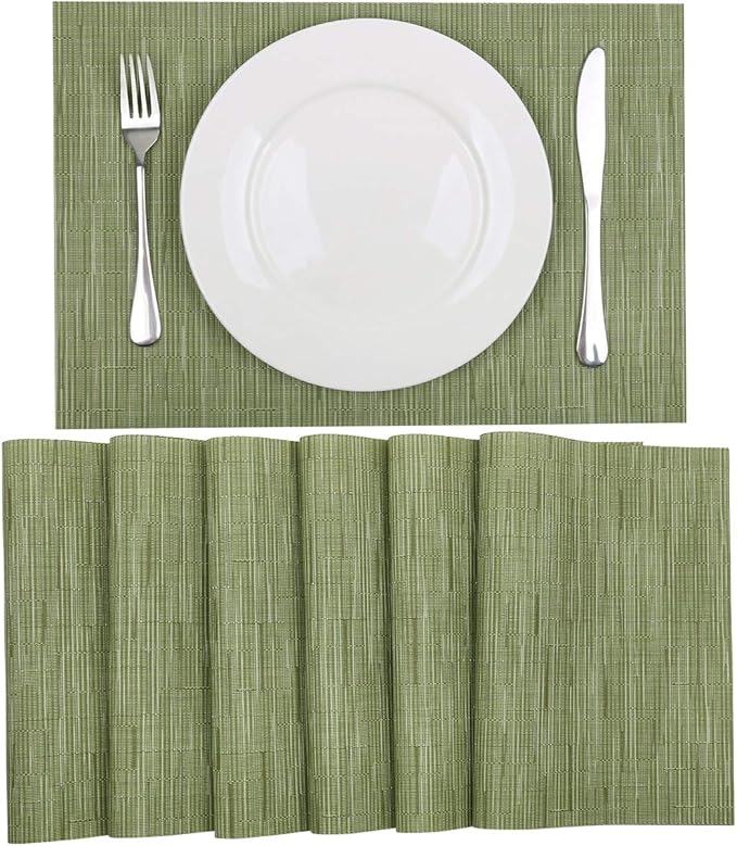 SHACOS Placemats Set of 6 Woven Vinyl Place Mats for Dining Table Wipe Clean Non Slip Christmas Table Mats (6, Olive Green)
