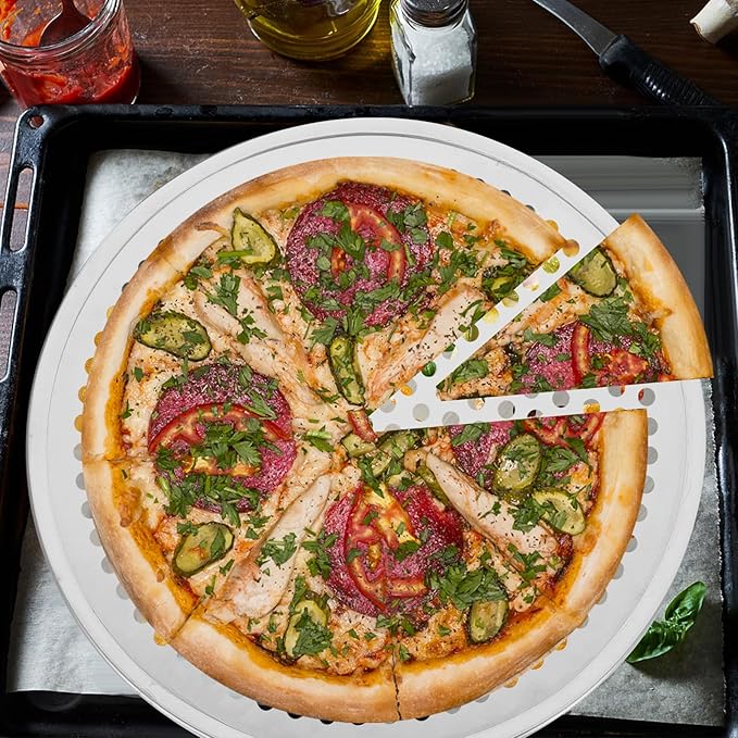 Luxshiny Pizza Pan with Holes 12 Inch Aluminium Alloy Round Pizza Pan for Oven Bakeware Pizza Tray Nonstick Perforated Pizza Crisper Tray Bakeware Cooking Dish for Home Kitchen
