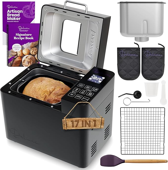 2LB Sourdough Bread Maker Machine for Home Bakery - 17 Program Gluten Free Bread Machine Maker with 15H Timer, 3 Loaf/Crust Sizes, Nut Dispenser - Aluminum Breadmaker Machines w/Recipe Book