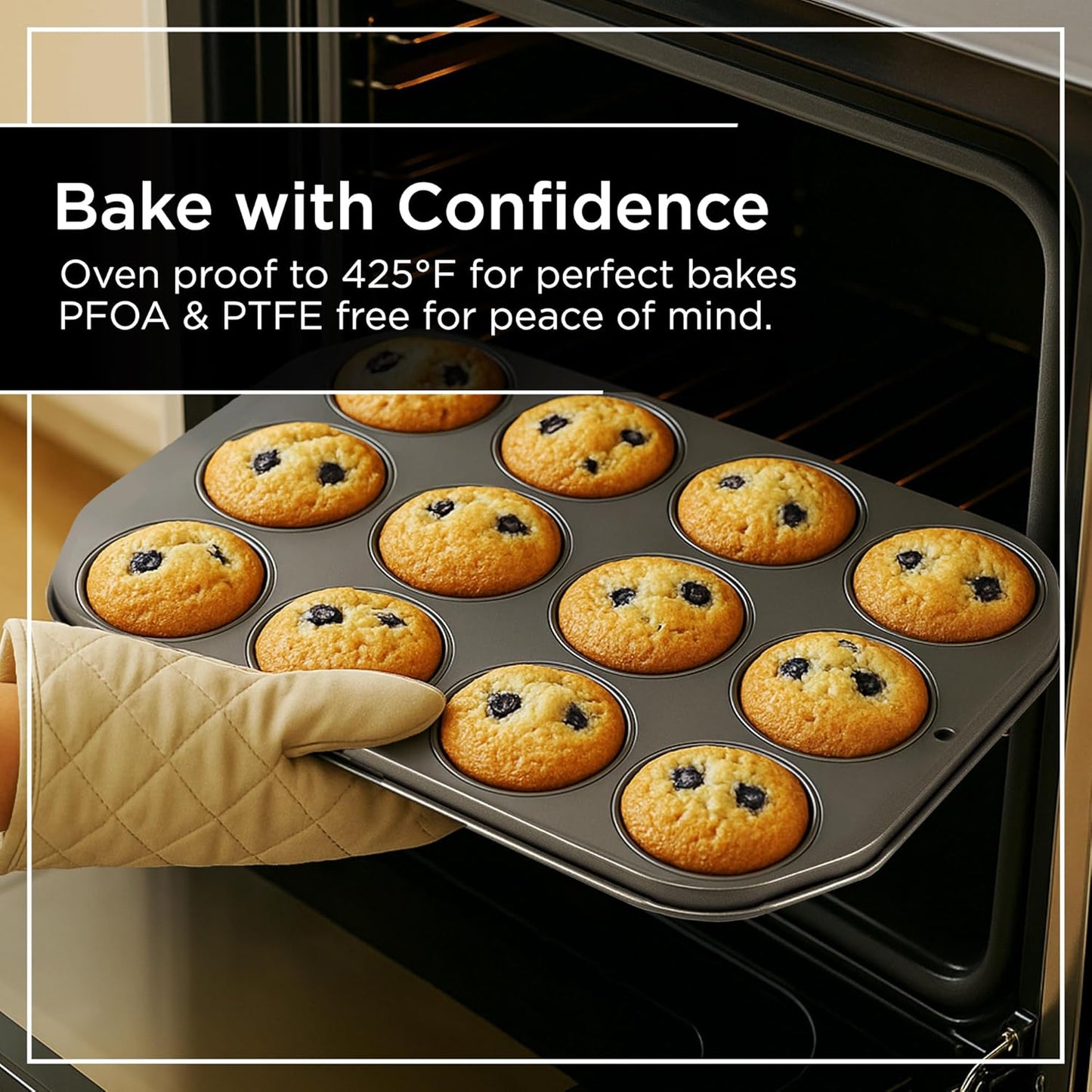 Wrenbury Non Stick Muffin Pan for Baking 12 Cup - Non Toxic Deep Cupcake and Yorkshire Pudding Tin - Even Bakes, Easy Clean, Warp Resistant - 1.25" Cup