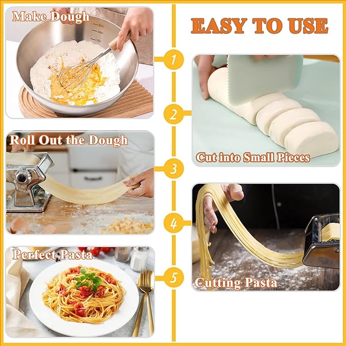 Pasta Maker Machine, AITRAI Noodle Maker Manual Pasta Machine with 9 Adjustable Thickness Settings, Stainless Steel Pasta Roller and Cutter for Pasta Spaghetti, Fettuccini, Lasagna