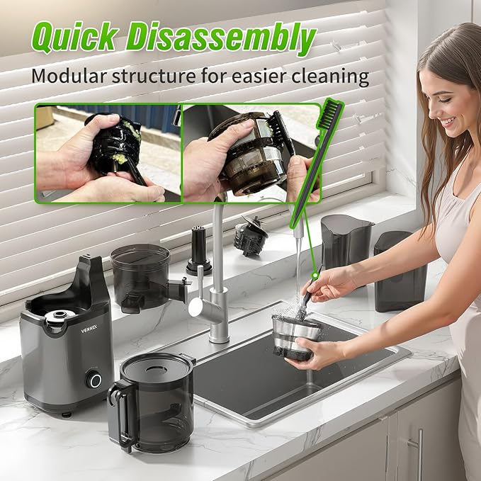 VENNXE Cold Pressed Juicer, Slow Masticating Juicers Machines for Vegetable and Fruits, Easy to Clean Juice Extractor with 50 oz Capacity and 5.7" Extra Large Feed Chute, BPA Free Electric Juice Maker