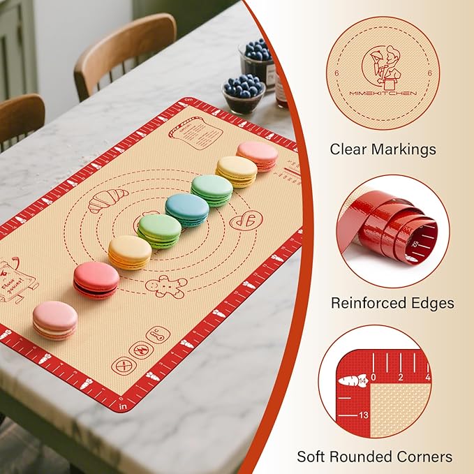 Non-Slip Silicone Baking Mat - 32x24 inch Extra Thick Pastry Mat with Measurements for Sourdough, Macarons, Bread, Pizza, Dough Rolling, Kneading, Oven Mat Heat Resistant to 480°F Gift for Baker