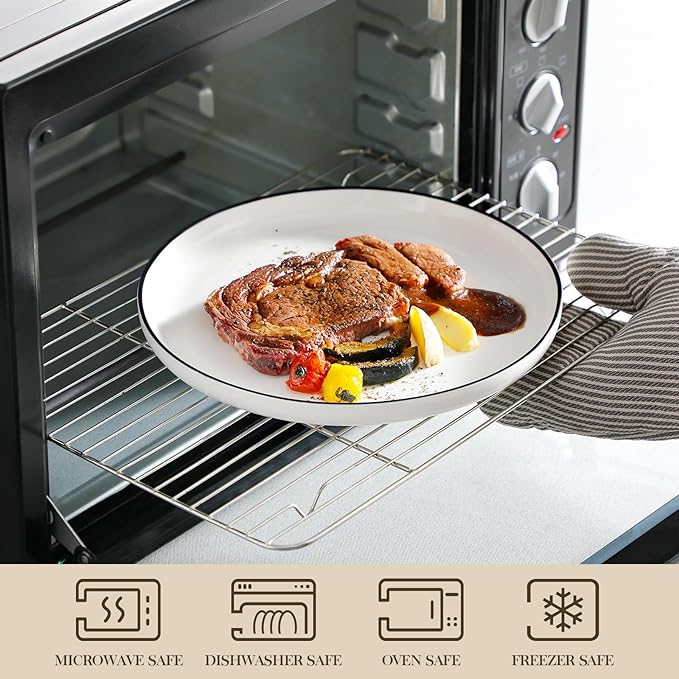 MALACASA Plates and Bowls Sets, 18 Pieces Modern Porcelain Dinnerware Set for 6 White Kitchen Dinner Ware Set wtih Black Rim Ceramic Dishware Dishes Microwave and Dishwasher Safe, Series LUNA