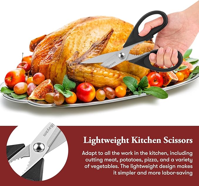 Kitchen Shears, Kitchen Gadgets Utensil Set, iBayam All Purpose Kitchen Shears with Protective Sheath Durable Stainless Steel Scissors, Cooking Kitchen Utensils, Soft Grip Comfort Handle, 8.5 Inch