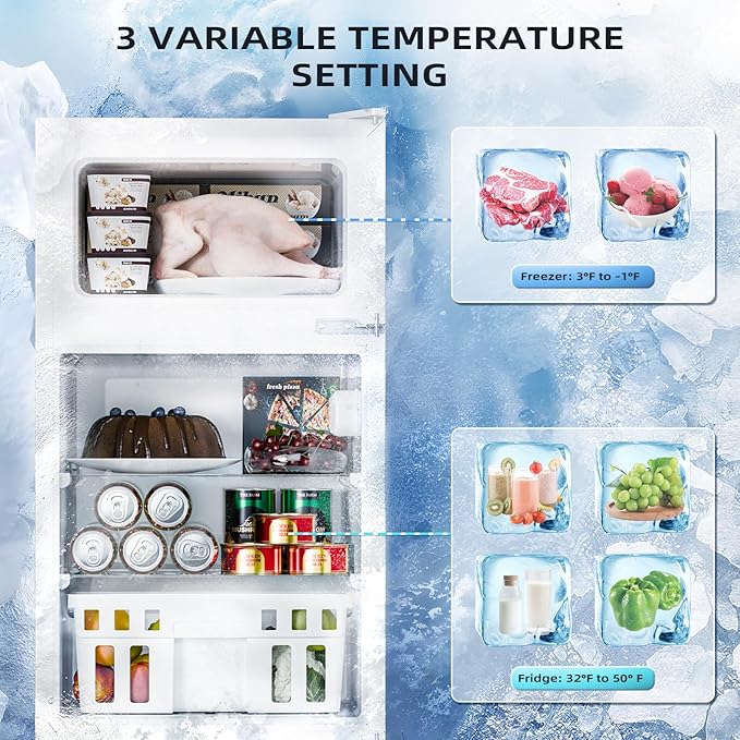 Antarctic Star 3.2 Cu.Ft,Compact Refrigerator,Mini Refrigerator with Freezer,Dual Temperature Fridge,Adjustable Thermostat,for Bedroo/Office/Dorm/Kitchen(white)