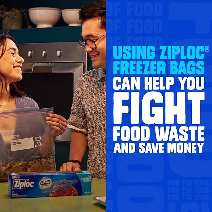 Ziploc Gallon Food Storage Freezer Bags, Stay Open Design, Easy to Fill, 16 count