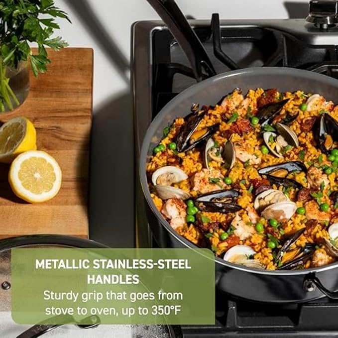 T-Fal Preserve Ceramic Non stick Frying Pan Skillet 12-inch, Oven Broiler Safe up to 350°F, Cookware, InoCeram Glide Technology, Frying Pan, Skillet Pots & Pans, Black