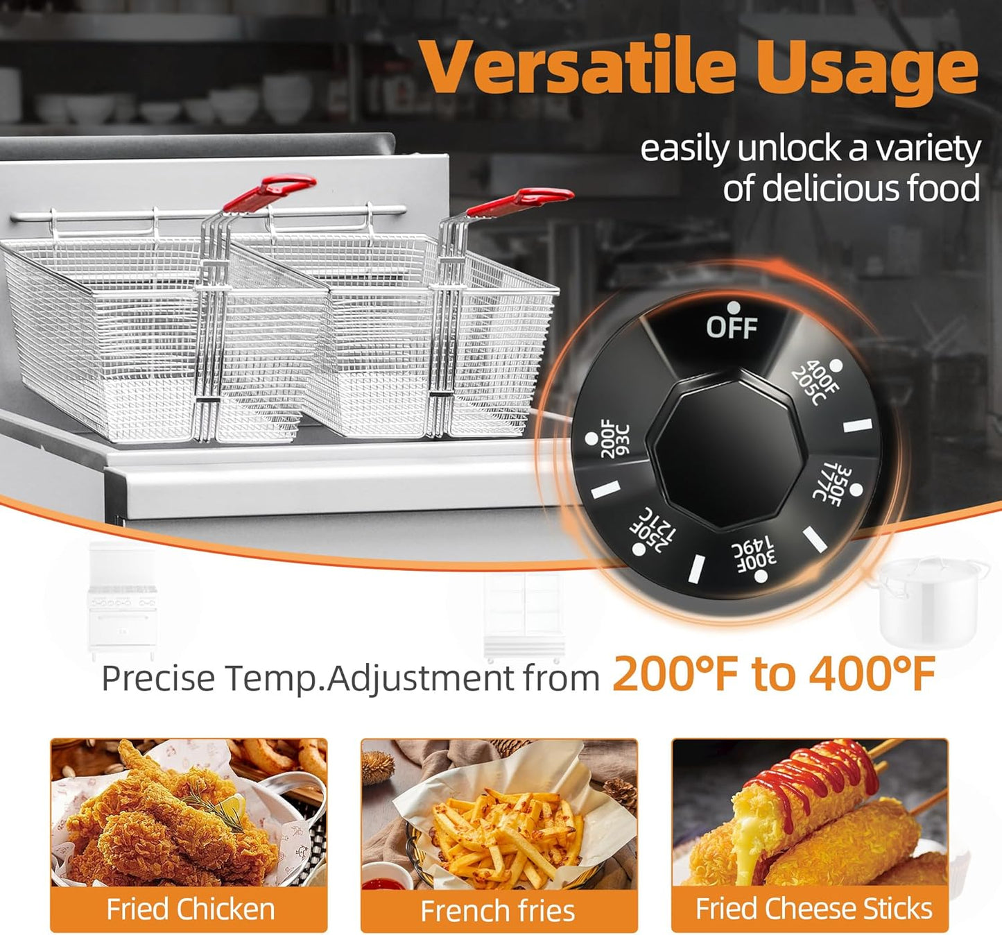 Commercial Open Pot Fryer with 2 Baskets, 122000 BTU 50-60 Lbs Oil Capacity Liquefied Fryer (Propane), Only Commercial Use Deep Fryer for Restaurants, Food Trucks-Floor Standing