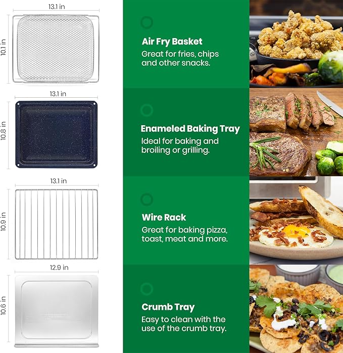 Infrared Heating Air Fryer Toaster Oven, Extra Large Countertop Convection Oven 10-in-1 Combo, 6-Slice Toast, Enamel Baking Pan Easy Clean with Recipe Book, Brushed Stainless Steel Finish